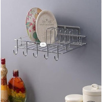 Cr18 Collection Multipurpose Wall Hanging Stainless Steel Big Mug,Cup & Saucer Holder, Plate Organizer Space Kitchen Saving Rack Utensil Kitchen Rack (Stainless Steel, Hanging Shelves, Standard)