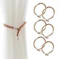 Curtain Tieback, 6Pcs Curtain Holder, Polyester Curtain Holdbacks With Imitation Pearl, Convenient Tie Backs Decorative Curtains Tie Band For Window (3Pairs Yellow)