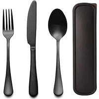 Linist Portable Utensils Set With Case, Reusable Stainless Steel Cutlery Set, Healthy & Eco-Friendly 3 Pcs Knife,Fork,Spoon Cutlery, Ideal For Travel Camping, Office