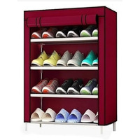 Parasnath 4-5 Utility Red Colour Steel Shoe Rack Cloth Shelf Shoe Stand Built For Optimized Home Living With Innovative Storage Design, Durable Construction And Practical Organization Features