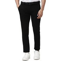 Peter England Men's Formal Stretchable Knit Super Slim Fit Mid Rise Trouser | Comfort Lycra | 360-Degree Stretch Black