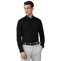 Peter England Cotton Jeans Men's Solid Slim Fit Shirt (Pesfmslb003086_Black 46)