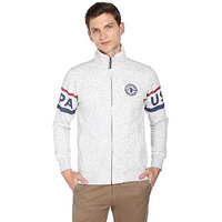 U.S. Polo Assn. Men Cotton Full Sleeve Regular Front Open High Neck Sweatshirt, L (Udsws0223_L_Lt. Grey)
