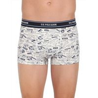 U.S. Polo Assn. Cotton Mens All Over Print Ribbed Jersey I616 Trunks - Pack Of 1 (Ivory-Uspa-Aop M)