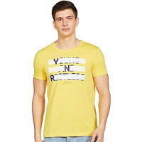 Spykar Men Printed Half Sleeve Slim Fit T-Shirt Yellow