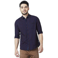 Spykar Men Red Cotton Slim Fit Full Sleeve Striped Shirt