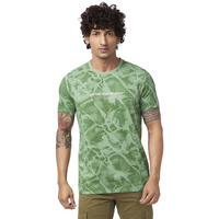 Spykar Men Sage Green Blended Slim Fit Half Sleeve Round Neck Printed Tshirt
