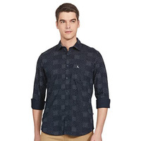 Parx Men's Cotton Print Slim Shirt (Xmss08579-B8_Blue S)