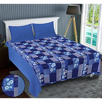 Kuber Industries Double Bedsheet(228 * 254 Cm)|Cotton 120 Tc Luxury Printed Soft & Lightweight Bedsheet For Double Bed With 2 Pillow Covers (Blue)