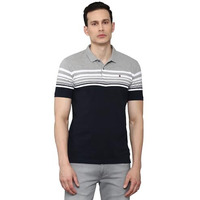 Louis Philippe Men's Striped Slim Fit T-Shirt (Lykpcslpf52344_Medium Grey
