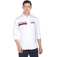U.S. Polo Assn. Men Cotton Satin Logo Regular Fit Shirt White, Medium