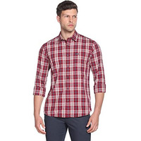 Arrow Men's Checkered Full Sleeve Slim Fit Point Collar Cotton Casual Shirt Maroon