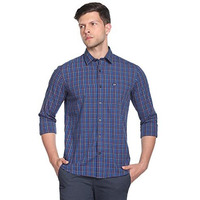 Arrow Men's Checkered Full Sleeve Slim Fit Point Collar Cotton Casual Shirt Dark Blue