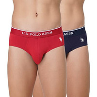 U.S. Polo Assn. Men Cotton Stretch Antibacterial Eb004 Briefs - Pack Of 2 (Navy/High Risk Red M)