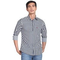 U.S. Polo Assn. Mens Cotton Printed Stripe Fs Regular Fit Shirts (Usshtfx0072_Navy_Large)