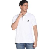 U.S. Polo Assn. Mens Cotton Half Sleeve Slim Fit Polo T-Shirts (Ustshf0135_White_Large)