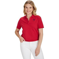 U.S. Polo Assn. Women's Contrast Logo Crop Polo Shirt (Uwss23Tsh010_Red_L)