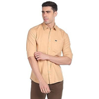 Arrow Men's Structured Full Sleeve Slim Fit Cutaway Collar Cotton Casual Shirt Beige