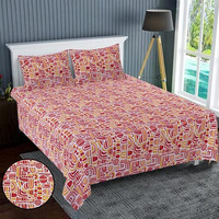 Kuber Industries Double Bedsheet(228 * 254 Cm)|Cotton 120 Tc Luxury Printed Soft & Lightweight Bedsheet For Double Bed With 2 Pillow Covers (Red)