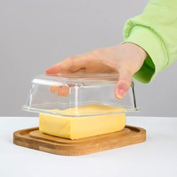 The Better Home Borosilicate Glass Butter Dish With Lid | Borsilicate Glass Container For Storage | Microwave Safe | Bamboo Butter Board | Container For Kitchen | Butter Tray (Light Brown)
