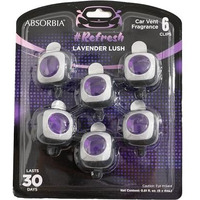 Absorbia Lavender Car Air Freshener Vent Clips, 6 Pack, 4Ml Capacity Each, Purple & Black, Blister Pack
