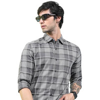Highlander Men's Checkered Slim Fit Shirt (Hlsh014385_Grey