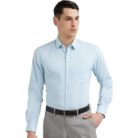 Peter England Men's Everday Regular Fit Solid Shirt | Cotton Rich | 5-Pin Pocketing Light Blue