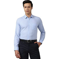 Peter England Men's Classic Sophisticated Self-Checkered Formal Slim Fit Full Sleeve Shirt | Wonder Fabric | Cotton-Rich Medium Blue