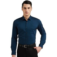 Peter England Men's Everyday Solid Slim Fit Full Sleeve Formal Shirt | Cotton-Rich, Blue