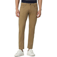 Peter England Men's Skinny Fit Mid Rise Stretchable Everyday Casual Trouser | Scoop Pocket Premium Twill Chinos | Flat Front Dark Khaki, 34