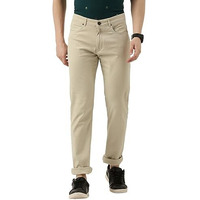 Peter England Men's Super Slim Fit Stretchable Everyday Casual Trouser | Scoop Pocket Premium Twill Chinos | Flat Front Beige, Mid Rise, 38