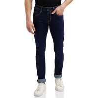 Peter England Men's Premium Skinny Fit Stretchable Mid Rise Jeans, 30 Navy Blue