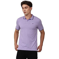Peter England Men's Snug Fit Solid Polo T-Shirt With Coloured Collar Tipping| Cotton Rich| Premium Pique Weave Lilac, Large