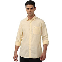 Peter England Men's Slim Fit Full Sleeve 100% Cotton Slub Casual Everyday Shirt Yellow