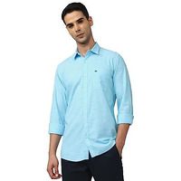 Peter England Men's Slim Fit Full Sleeve 100% Cotton Slub Casual Everyday Shirt Aqua