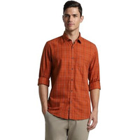 Peter England Men's Checkered Casual Everyday Full Sleeve Slim Fit Shirt|100% Cotton Bronze,42