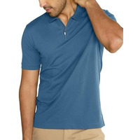 Damensch Constant Men's All-Degree Thermoregulating Pique Contrast Neck Polo T-Shirt - Zipper Steel Blue-L
