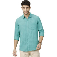 Cavallo By Linen Club Men's Blended Linen Green Checked Full Sleeve Casual Shirt(Size-42)-Casfck804M333