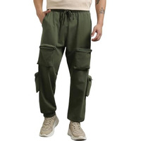 Nobero Men's Mid Rise Relaxed Mid Rise Sweatpants (1M-Bwjg-R0112_Olive Green, 3Xl