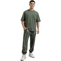 Nobero Men's Solid Relaxed Co-Ord Sets (1M-Lwcs-R0173_Olive Green