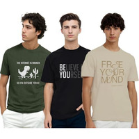 Nobero Men's Letter Print Regular Fit T-Shirt (1M-Twts-C0784-171X_Olive Green/Black/Sand