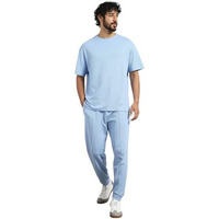 Nobero Moses Powder Oversized T-Shirt & Joggers Co Ord Set(1M-Lwcs-R0079-Pbl4_Powder Blue_L)