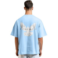Nobero Men's Graphic Printed Oversized Fit T-Shirt (1M-Twrt-C0832-Mn_Powder Blue