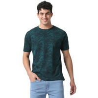 Urbano Fashion Men's Dark Green Printed Slim Fit Cotton T-Shirt (Aopleafhalf-Drgreen-M)