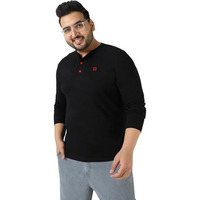 Urbano Plus Men's Black Solid Henley Neck Regular Fit Full Sleeve Cotton T-Shirt (Plushenteep-Full-Black-4Xl)
