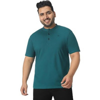 Urbano Plus Men's Dark Green Solid Mandarin Collar Regular Fit Cotton T-Shirt (Plusmandplcteep-Drgreen-5Xl)