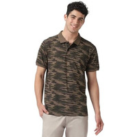 Urbano Fashion Men's Green Military Camouflage Printed Slim Fit Cotton Polo T-Shirt (Polo-Camo-Grndgrn-L)