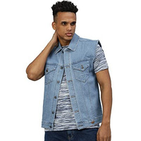 Urbano Fashion Men's Light Blue Regular Fit Washed Sleeveless Denim Jacket (Jakt-Denimslvless-Lblue-M)
