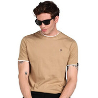 Urbano Fashion Men's Solid Khaki Round Neck Half Sleeve Slim Fit Cotton T-Shirt (Solt22-045-Khaki-M)