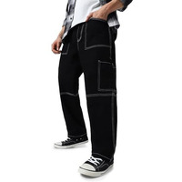 Urbano Fashion Men's Black Loose Baggy Fit Washed Cargo Jeans With 6 Pockets Non-Stretchable (Jeanlscargo-03-Black-32)